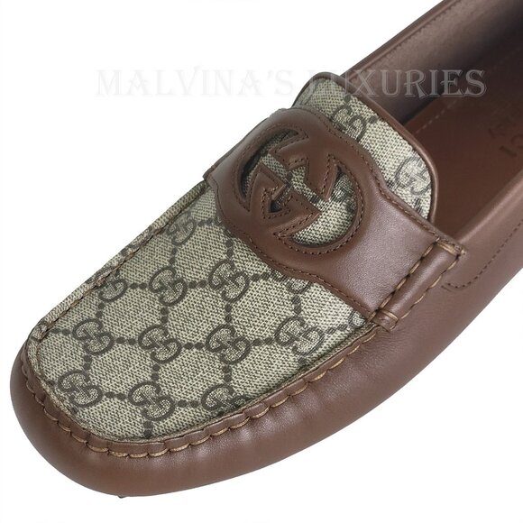 GUCCI SHOES G LOGO SUPREME BROWN LEATHER LOAFERS MOCCASINS - Picture 8 of 15
